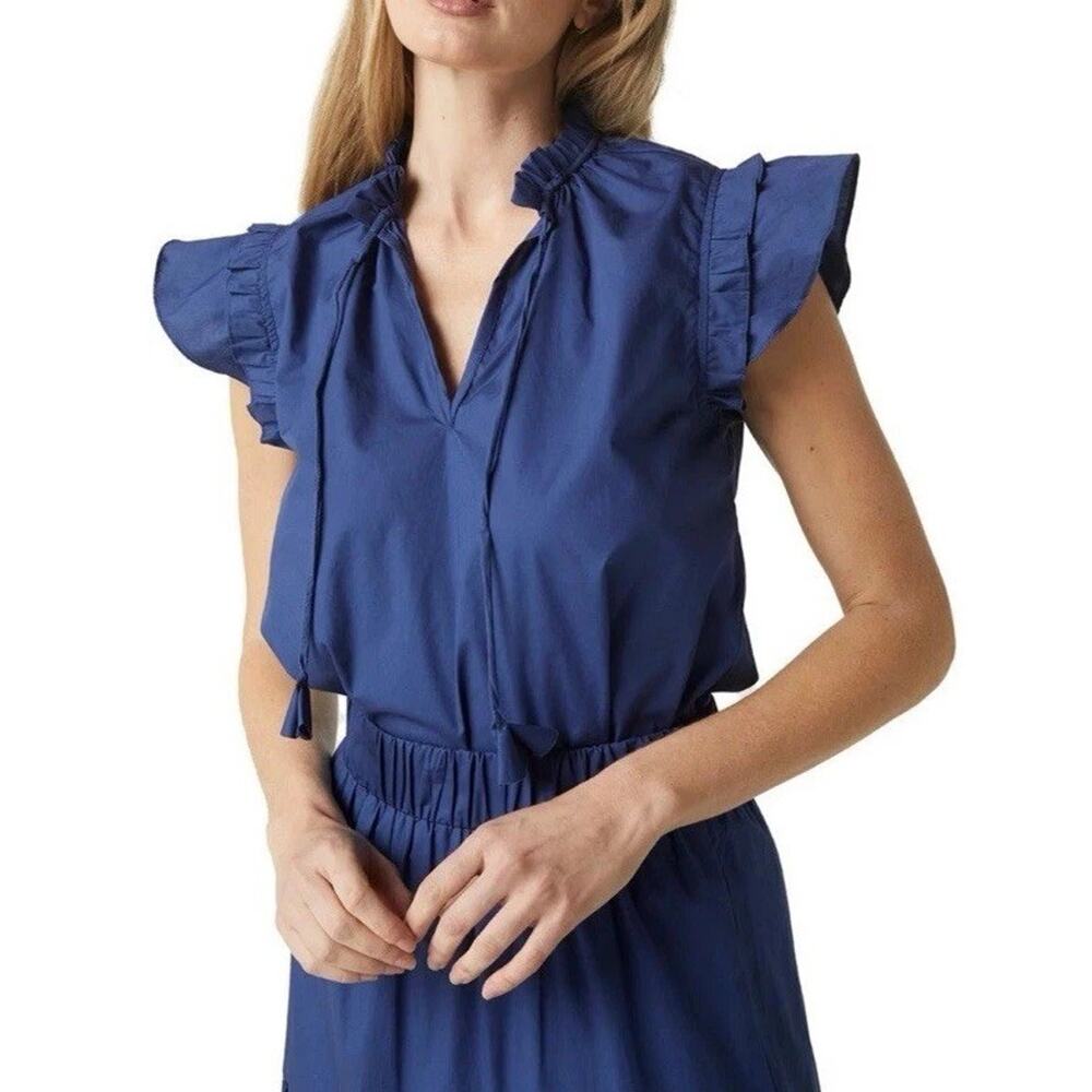 Misa LA Basia Flutter Sleeve Top Midnight Navy Blue Quiet Luxury USA Made Sz S